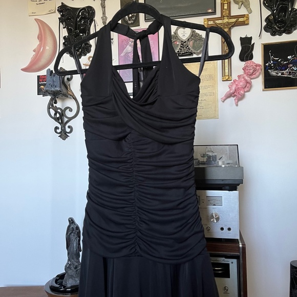 90s Halter Fairy Emo Goth Ruffle Scrunch Dress Vintage - Picture 2 of 6